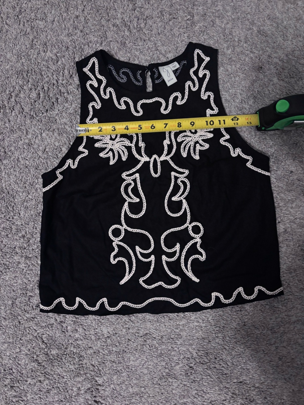 Linen Joie Black Tank Top with Cream Embroidery Size Small - Picture 7 of 8